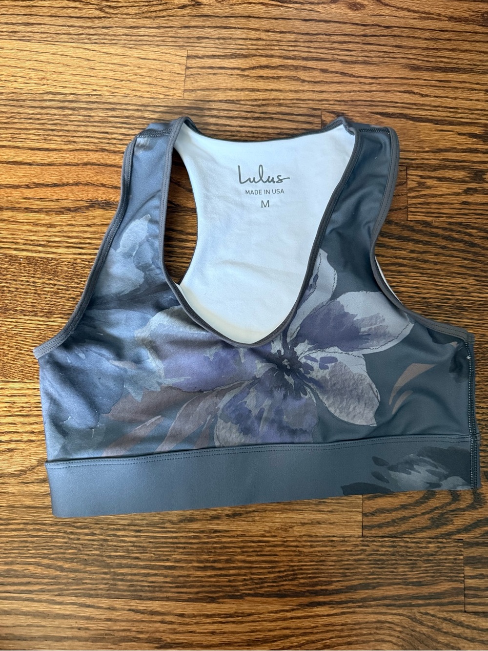 Lulu's Floral Racerback Sports Bra in Charcoal and Lavender